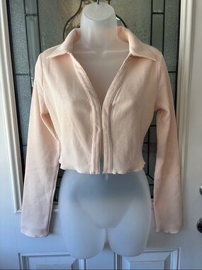 Pretty garbage Cropped Waffle Knit Top - Pale Blush